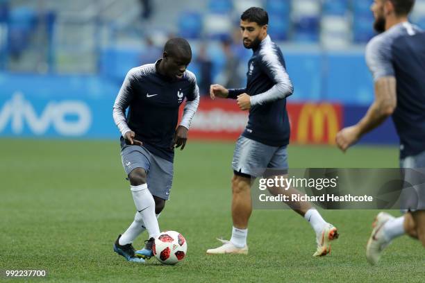 Ngolo Kante of France in action during a training session at Nizhny Novgorod Stadium on July 5, 2018 in Nizhny Novgorod, Russia.