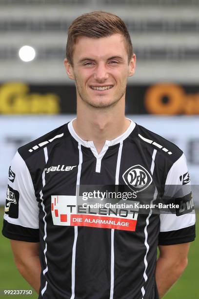 Thomas Geyer poses during the team presentation of VfR Aalen on July 5, 2018 in Aalen, Germany.