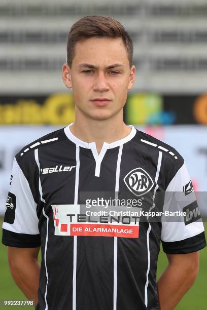 Noah Feil poses during the team presentation of VfR Aalen on July 5, 2018 in Aalen, Germany.