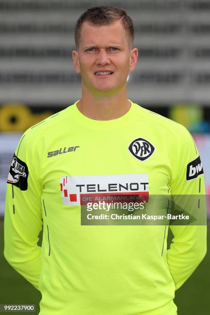 Daniel Bernhardt poses during the team presentation of VfR Aalen on July 5, 2018 in Aalen, Germany.