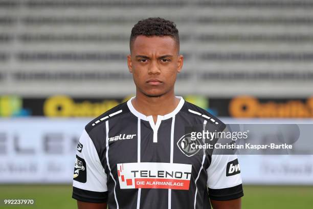 Marc Onuoha poses during the team presentation of VfR Aalen on July 5, 2018 in Aalen, Germany.