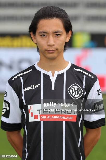 Natsuhiko Watanabe poses during the team presentation of VfR Aalen on July 5, 2018 in Aalen, Germany.