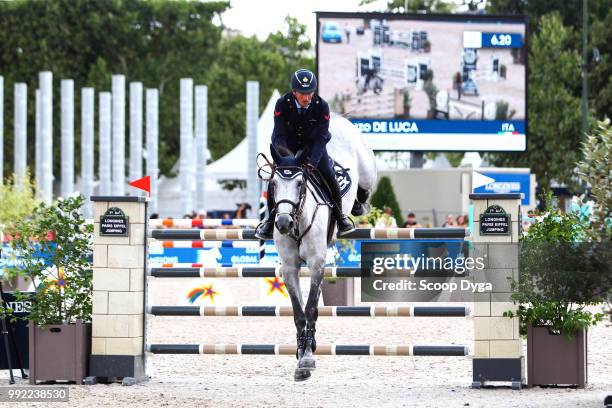 Lorenzo De Luca riding Irenice Hotrta competes in the Prix Renault ZE at Champ de Mars on July 5, 2018 in Paris, France.