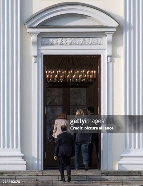 Katrin Goering-Eckardt and Anton Hofreiter , the leaders of Germany's Alliance 90/The Greens in the German Bundestag, arrive at the Bellevue Palace...