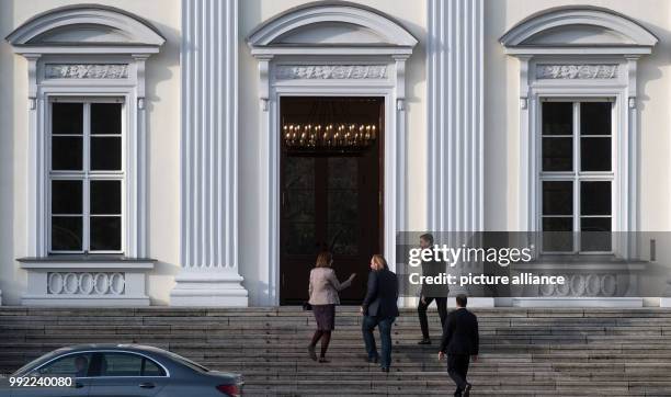 Katrin Goering-Eckardt and Anton Hofreiter , the leaders of Germany's Alliance 90/The Greens in the German Bundestag, arrive at the Bellevue Palace...