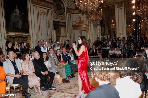 Hania Amar, Jean-Francois Legaret, Elena Carrettoni and Bernard Danillon attend the Liu Lisi - Paris Fashion Week - Haute Couture Fall Winter...