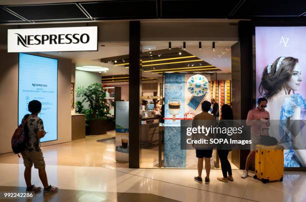 Swiss high-end and world leader in coffee capsules brand, Nespresso, store at Hong Kong's ifc shopping mall in Central district..