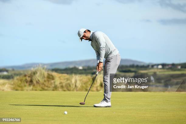 Felipe Aguilar of Chile putts on the 9th hole during day one of the Dubai Duty Free Irish Open at Ballyliffin Golf Club on July 5, 2018 in Donegal,...