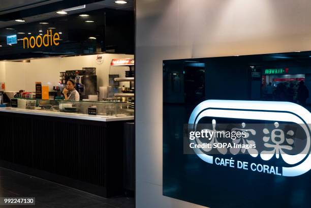 Fast food chain Cafe de Coral within Central MTR subway in Hong Kong.