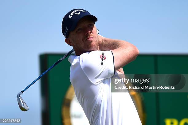 David Horsey of England hits his tee shot on the 17th hole during day one of the Dubai Duty Free Irish Open at Ballyliffin Golf Club on July 5, 2018...