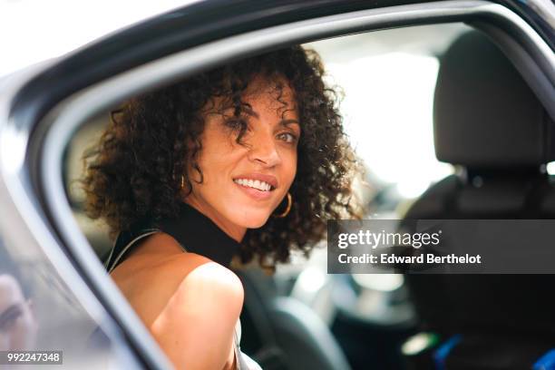 Actress Noemie Lenoir is seen , outside Jean-Paul Gaultier, during Paris Fashion Week Haute Couture Fall Winter 2018/2019, on July 4, 2018 in Paris,...