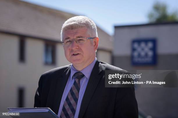 Detective Superintendent Stuart Houston outside Rothesay Police Station, High Street, Isle of Bute giving an update on the investigation after the...