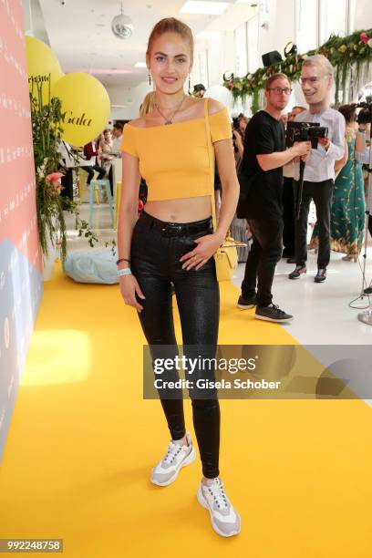 Elena Carriere attends The Fashion Hub during the Berlin Fashion Week Spring/Summer 2019 at Ellington Hotel on July 5, 2018 in Berlin, Germany.