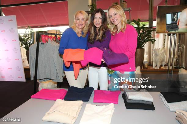 Birgit Andiel, Alexandra Polzin and Editor-in-chief Gala Anne Meyer-Minnemann attend The Fashion Hub during the Berlin Fashion Week Spring/Summer...