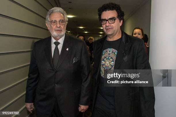 The Spanish opera singer Placido Domingo and the eulogist and celebrity tenor Rolando Villazón attend the award ceremony of the...