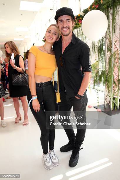 Elena Carriere and Thomas Hayo attend The Fashion Hub during the Berlin Fashion Week Spring/Summer 2019 at Ellington Hotel on July 5, 2018 in Berlin,...