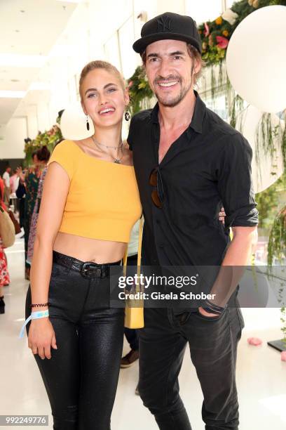 Elena Carriere and Thomas Hayo attend The Fashion Hub during the Berlin Fashion Week Spring/Summer 2019 at Ellington Hotel on July 5, 2018 in Berlin,...