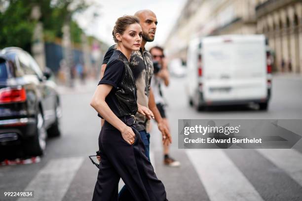 Olivia Palermo is seen, outside Elie Saab, during Paris Fashion Week Haute Couture Fall Winter 2018/2019, on July 4, 2018 in Paris, France.