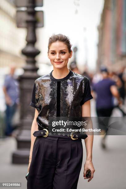 Olivia Palermo is seen, outside Elie Saab, during Paris Fashion Week Haute Couture Fall Winter 2018/2019, on July 4, 2018 in Paris, France.