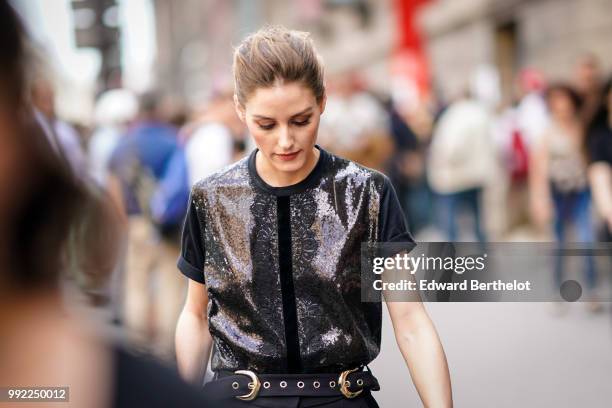 Olivia Palermo is seen, outside Elie Saab, during Paris Fashion Week Haute Couture Fall Winter 2018/2019, on July 4, 2018 in Paris, France.