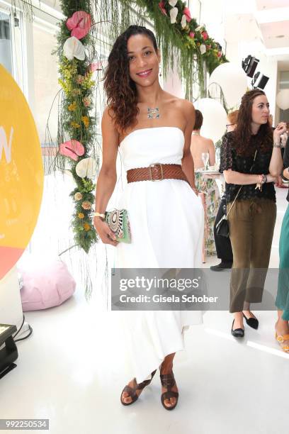 Annabelle Mandeng attends The Fashion Hub brunch during the Berlin Fashion Week Spring/Summer 2019 at Ellington Hotel on July 5, 2018 in Berlin,...