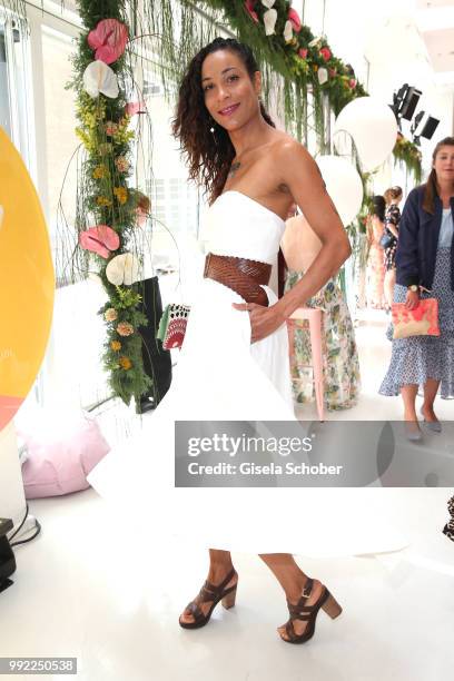 Annabelle Mandeng attends The Fashion Hub brunch during the Berlin Fashion Week Spring/Summer 2019 at Ellington Hotel on July 5, 2018 in Berlin,...