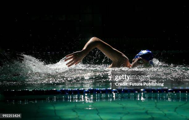 Swimmer performs during the Mr. Butterfly Swimming Cup of Ukraine tournament, Zaporizhzhia, southeastern Ukraine, July 4, 2018. Ukrinform.