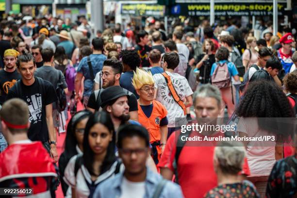 Cosplayers participate in the 2018 Japan Expo exhibition on July 5, 2018 in Paris, France. The 19th edition of Japan Expo, dedicated to manga,...