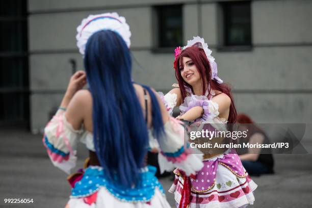 Cosplayers participate in the 2018 Japan Expo exhibition on July 5, 2018 in Paris, France. The 19th edition of Japan Expo, dedicated to manga,...