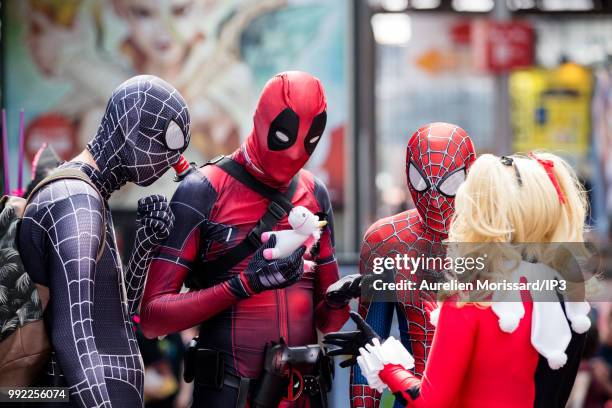 Cosplayers participate in the 2018 Japan Expo exhibition on July 5, 2018 in Paris, France. The 19th edition of Japan Expo, dedicated to manga,...