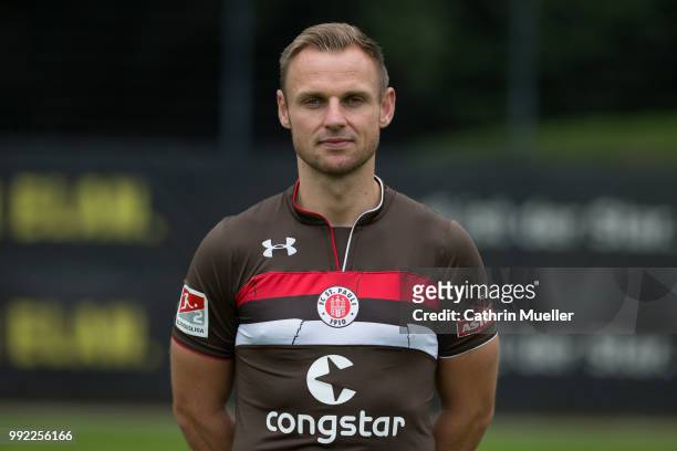 Bernd Nehrig of FC St. Pauli poses during the team presentation on July 5, 2018 in Hamburg, Germany.