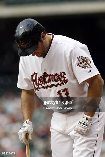 Lance Berkman of the Houston Astros bats during a baseball game between the San Diego Padres and Houston Astros at Minute Maid Park on May 8, 2010 in...