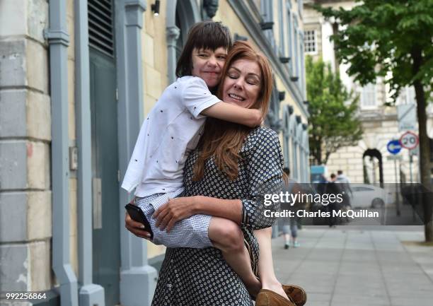 Billy Caldwell and his mother Charlotte react with one another as they return to Belfast on July 5, 2018 in Belfast, Northern Ireland. Billy Caldwell...