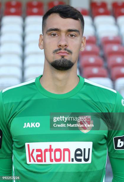 Avdo Spahic poses during the FC Energie Cottbus team presentation at Stadion der Freundschaft on July 4, 2018 in Cottbus, Germany.