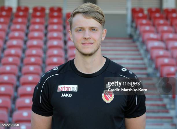 Goalkeeper coach Anton Wittmann poses during the FC Energie Cottbus team presentation at Stadion der Freundschaft on July 4, 2018 in Cottbus, Germany.