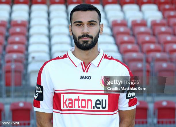 Abdulkadir Beyazit poses during the FC Energie Cottbus team presentation at Stadion der Freundschaft on July 4, 2018 in Cottbus, Germany.