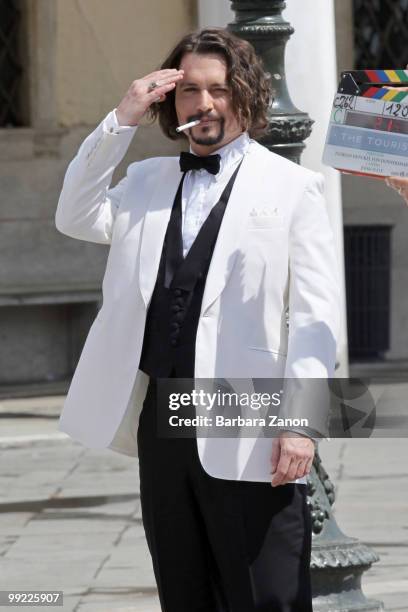 Actor Johnny Depp on location for "the Tourist" at Piazza San Marco on May 13, 2010 in Venice, Italy.