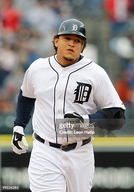 Miguel Cabrera of the Detroit Tigers hits a solo home run in the fourth inning off of CC Sabathia of the New York Yankees to give the Tigers a 2-0...
