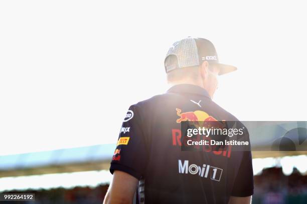 Max Verstappen of Netherlands and Red Bull Racing looks on during previews ahead of the Formula One Grand Prix of Great Britain at Silverstone on...