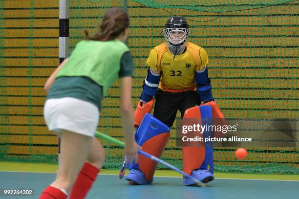 Chantal Bausch practices as goalkeeper with her team at a sports centre of the 'Club zur Vahr' in Bremen, Germany, 28 November 2017. The young...