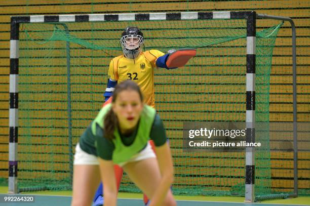 Chantal Bausch practices as goalkeeper with her team at a sports centre of the 'Club zur Vahr' in Bremen, Germany, 28 November 2017. The young...