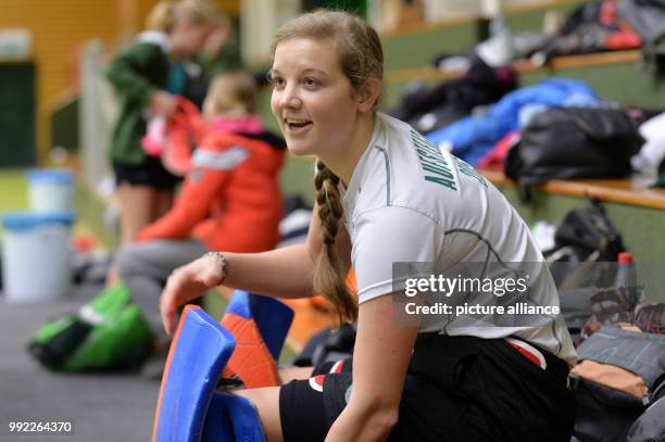 Chantal Bausch practices as goalkeeper with her team at a sports centre of the 'Club zur Vahr' in Bremen, Germany, 28 November 2017. The young...