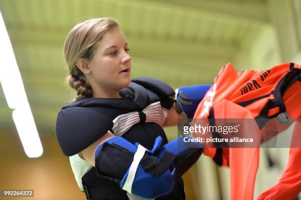 Chantal Bausch practices as goalkeeper with her team at a sports centre of the 'Club zur Vahr' in Bremen, Germany, 28 November 2017. The young...