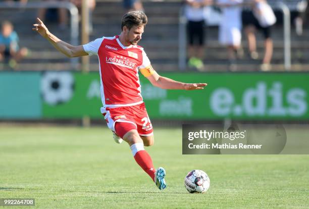 Michael Parensen of 1 FC Union Berlin passes the ball during the test match between dem FSV Union Fuerstenwalde and Union Berlin at the Bonava-Arena...