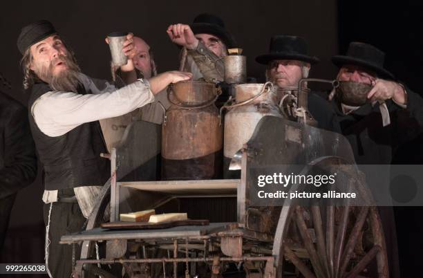 Actor Max Hopp as Milkman Tevje performs on stage during a photo rehearsal of the musical 'Anatevka' at the Komische Opera in Berlin, Germany, 29...
