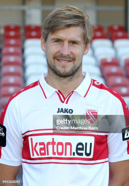 Marc Stein poses during the FC Energie Cottbus team presentation at Stadion der Freundschaft on July 4, 2018 in Cottbus, Germany.