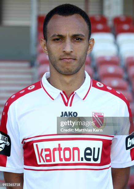 Marcelo de Freitas Costa poses during the FC Energie Cottbus team presentation at Stadion der Freundschaft on July 4, 2018 in Cottbus, Germany.