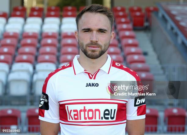 Fabio Viteritti poses during the FC Energie Cottbus team presentation at Stadion der Freundschaft on July 4, 2018 in Cottbus, Germany.