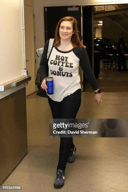 Lindsay Whalen of the Minnesota Lynx arrives at the stadium before the game against the Indiana Fever on July 3, 2018 at Target Center in...
