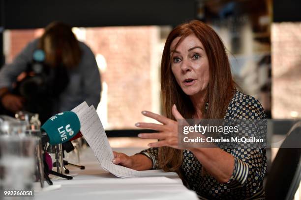 Billy Caldwell's mother Charlotte holds a press conference on July 5, 2018 in Belfast, Northern Ireland. Billy Caldwell who is severely epileptic had...